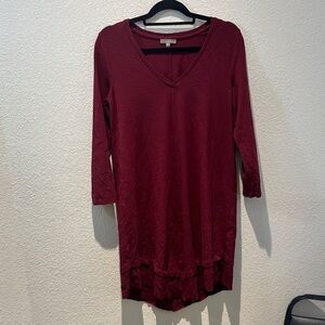 Lilla P Burgundy V-Neck Long Sleeve Tunic Dress Size Small